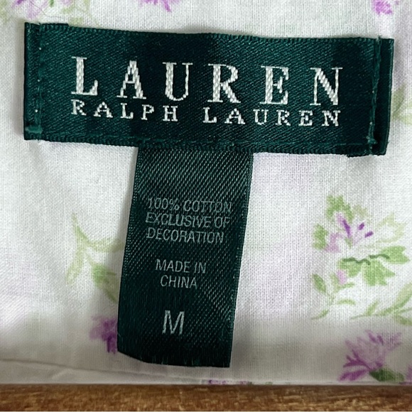 Lauren Ralph Lauren White Purple Floral Button Down Cotton Short Sleeve Medium - Picture 6 of 9